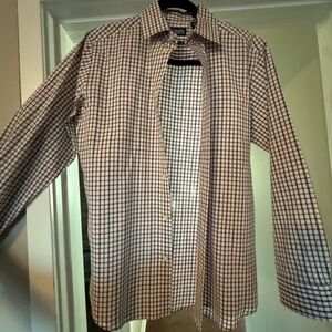 Chaps Navy and White Plaid Button Down Shirt